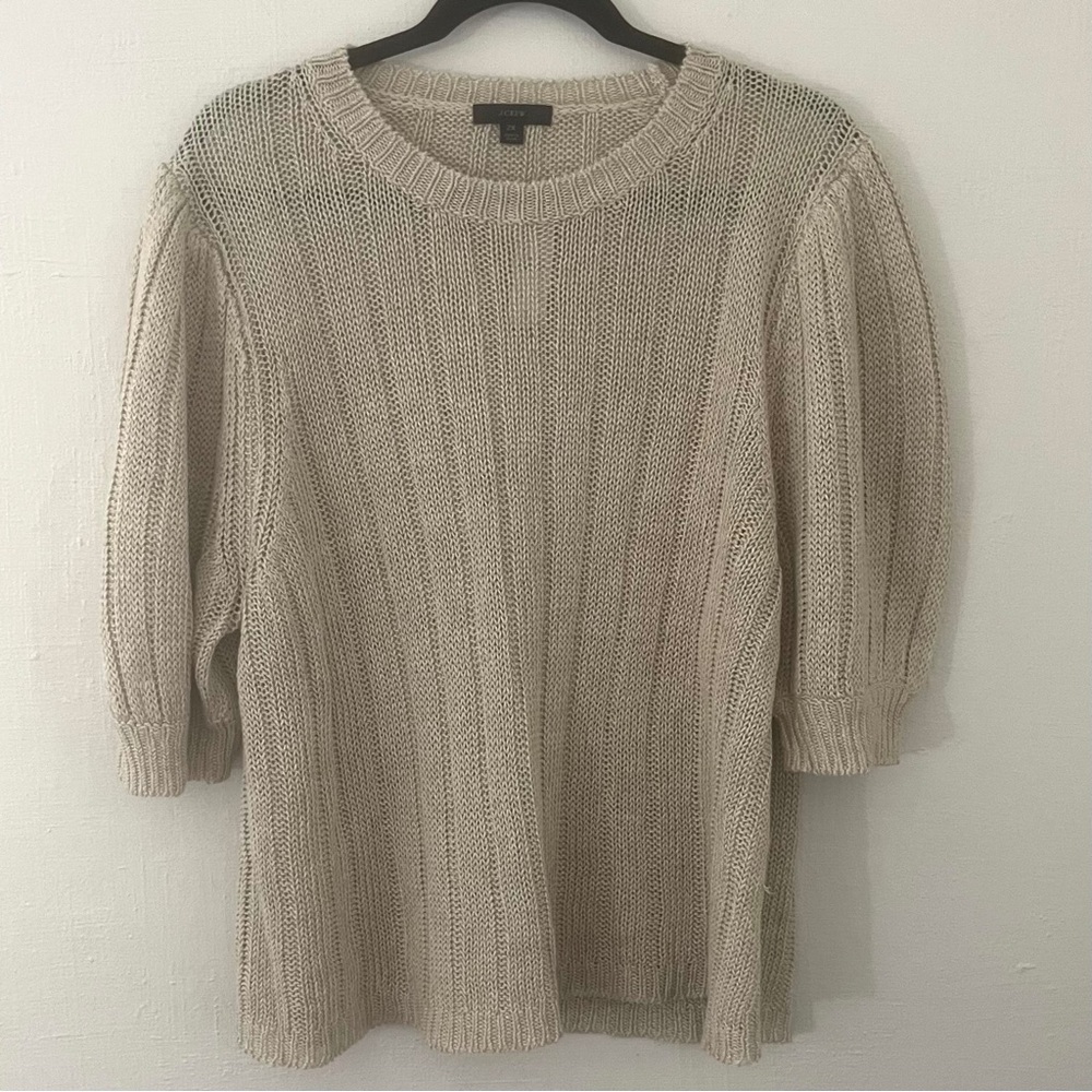 J. Crew Beige Puff Sleeve Knit Sweater - 2X
